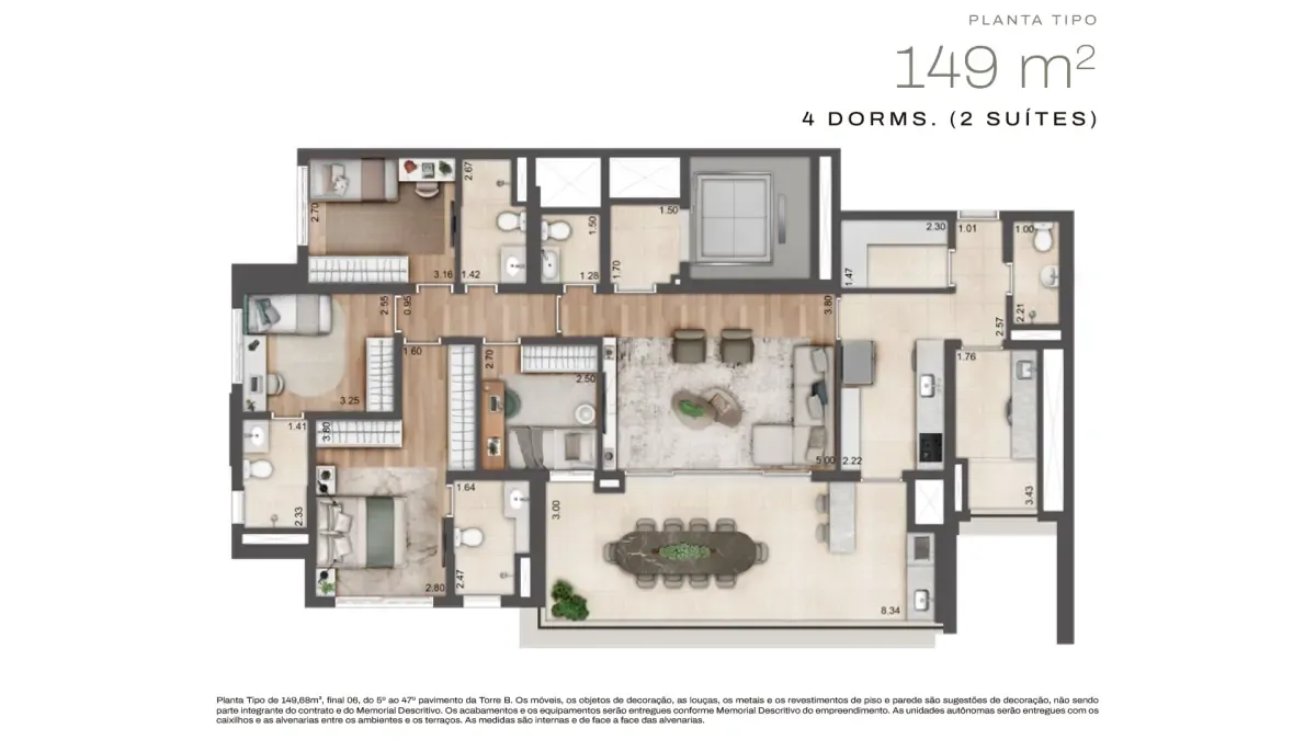 Planta humanizada Planta de 149m² — Jardim da Hípica