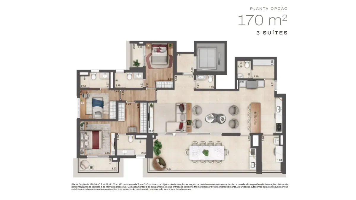 Planta humanizada Planta de 170m² — Jardim da Hípica