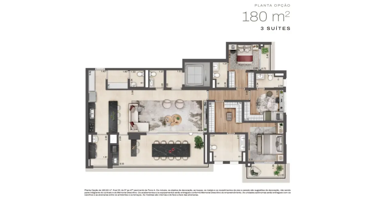 Planta humanizada Planta de 180m² — Jardim da Hípica