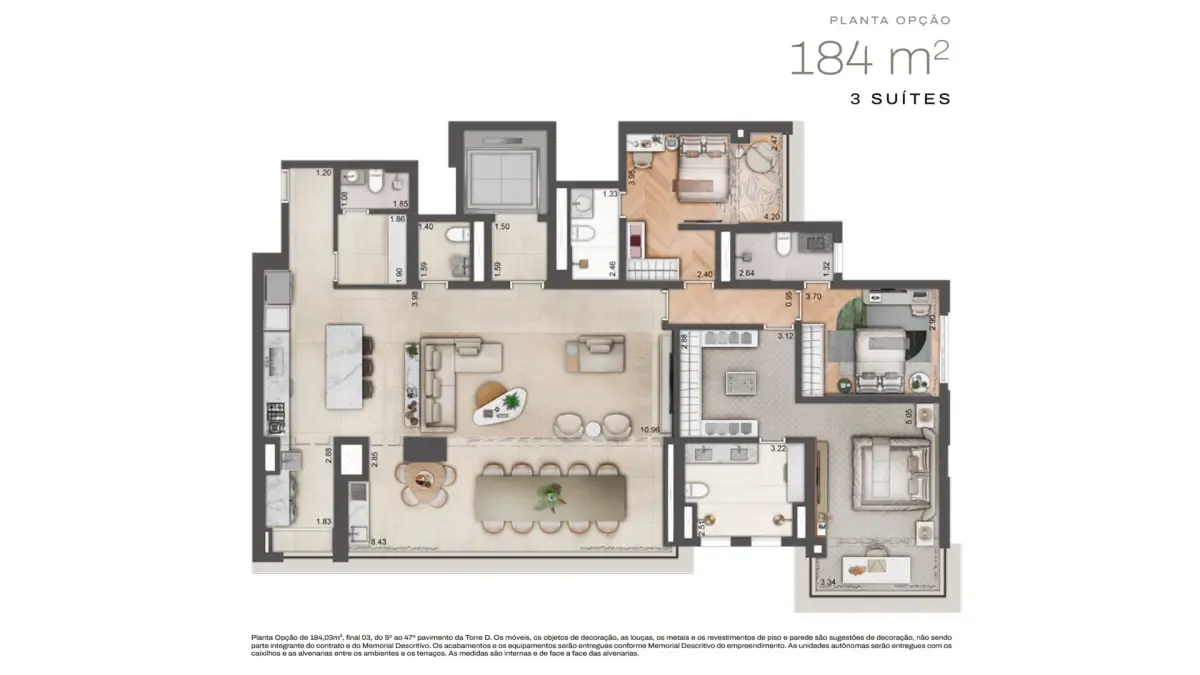 Planta humanizada Planta de 184m² — Jardim da Hípica