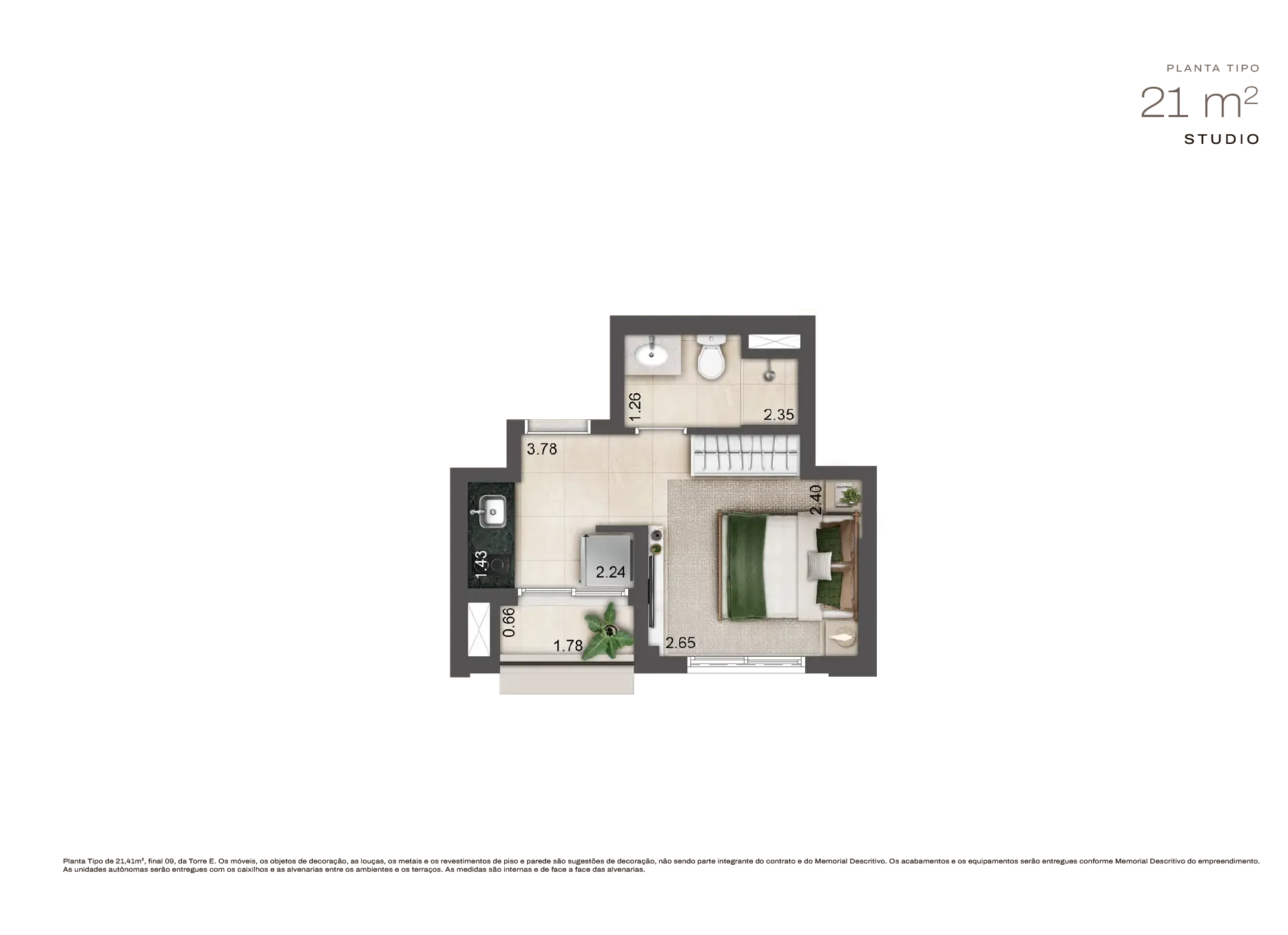 Planta humanizada Planta de 21m² — Jardim da Hípica Apartments