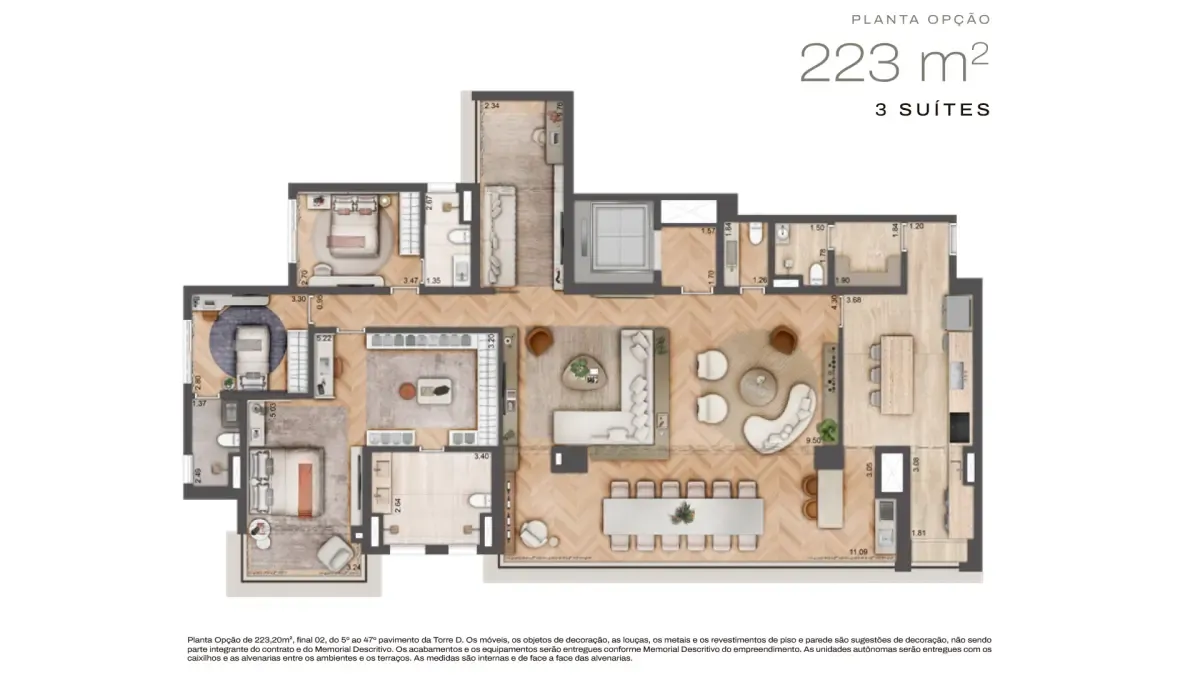 Planta humanizada Planta de 223m² — Jardim da Hípica
