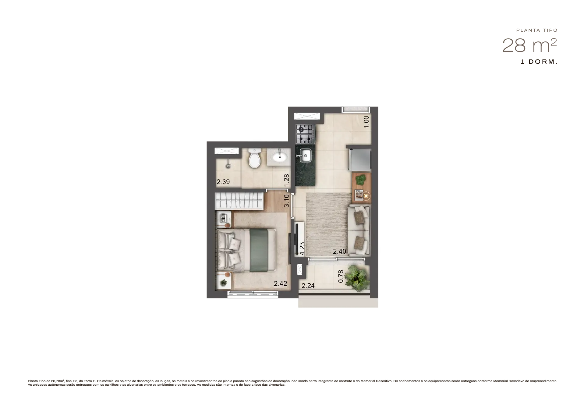 Planta humanizada Planta de 28m² — Jardim da Hípica Apartments