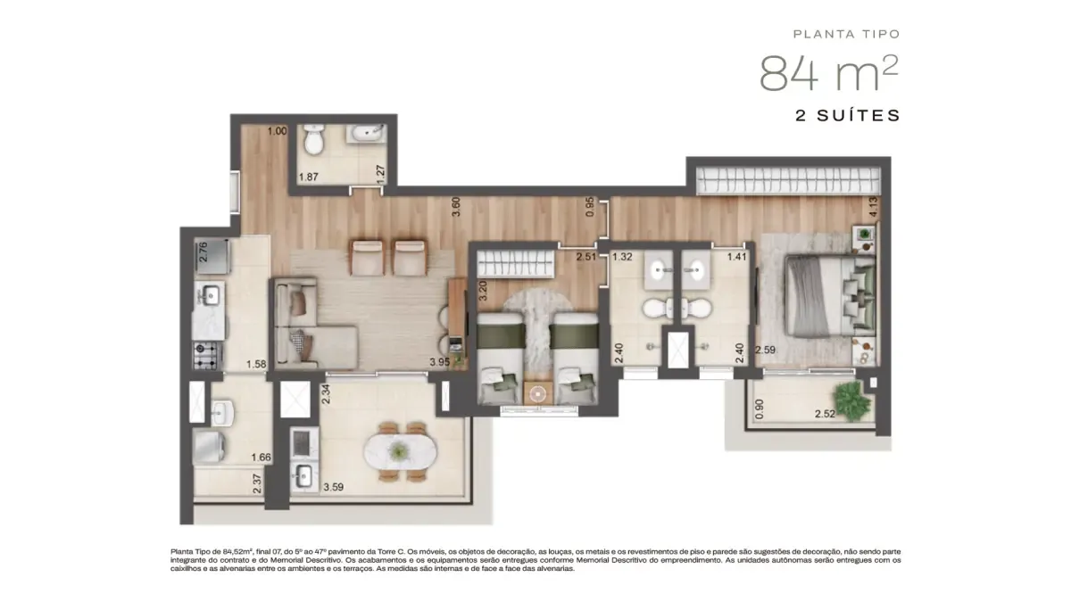 Planta humanizada Planta de 84m² — Jardim da Hípica