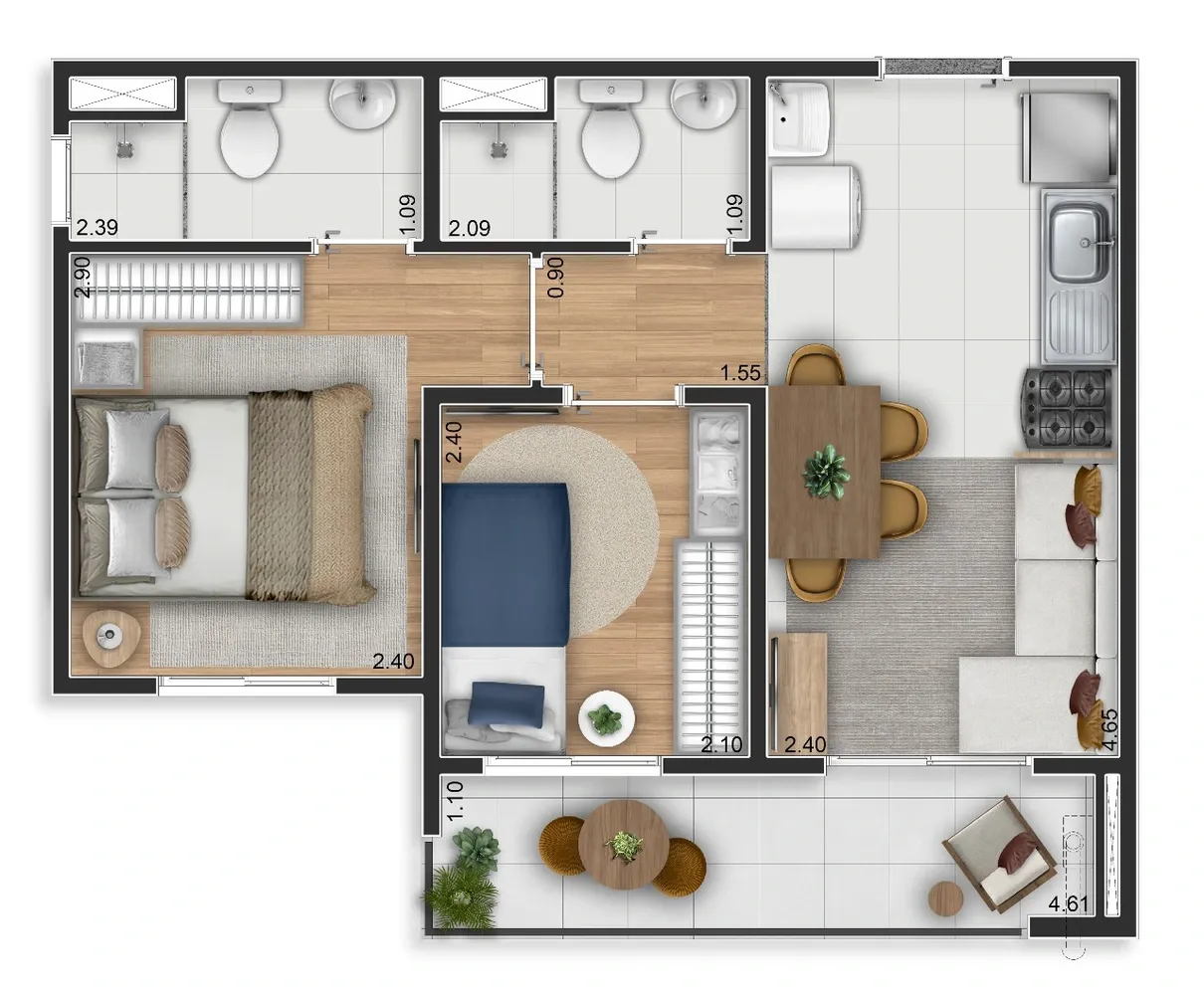 Planta humanizada suite-40 — Pleno Urban Vila Mariana